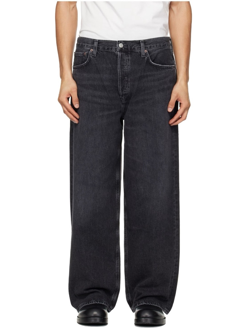 Agolde Black Relaxed Wide Leg Straight Jeans. Size 30.